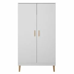 Armoire Avec Penderie Et étagères Finition Blanc Mat Et Bois L100 Cm ELIAS
