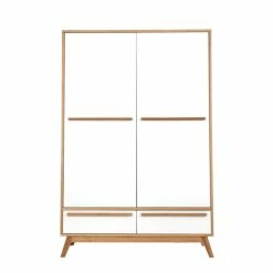 Armoire Design Avec Penderie Finition Bois Clair Et Blanc Mat L120 Cm HELIA