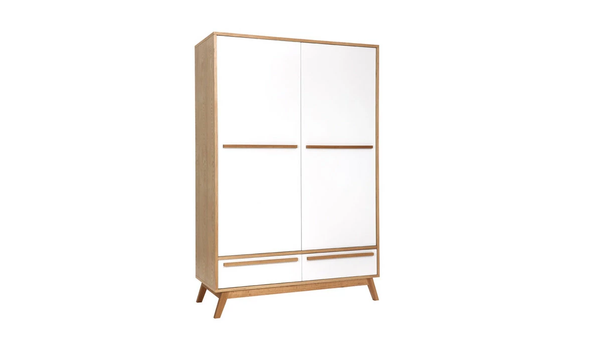 Armoire Design Avec Penderie Finition Bois Clair Et Blanc Mat L120 Cm HELIA 4 Armoire Design Avec Penderie Finition Bois Clair Et Blanc Mat L120 Cm HELIA – Image 2