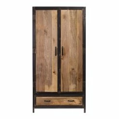 Armoire Industrielle En Bois Massif Manguier Et Métal Noir L90 Cm INDUSTRIA