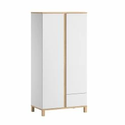 Canapé Soldes -Canapé Soldes armoire scandinave avec penderie et etageres finition blanc mat et bois chene clair l90 cm eilie 50697 6113d28da38da 1200 675