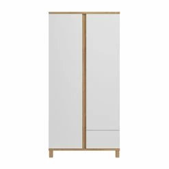 Armoire Scandinave Avec Penderie Et étagères Finition Blanc Mat Et Bois Chêne Clair L90 Cm EILIE