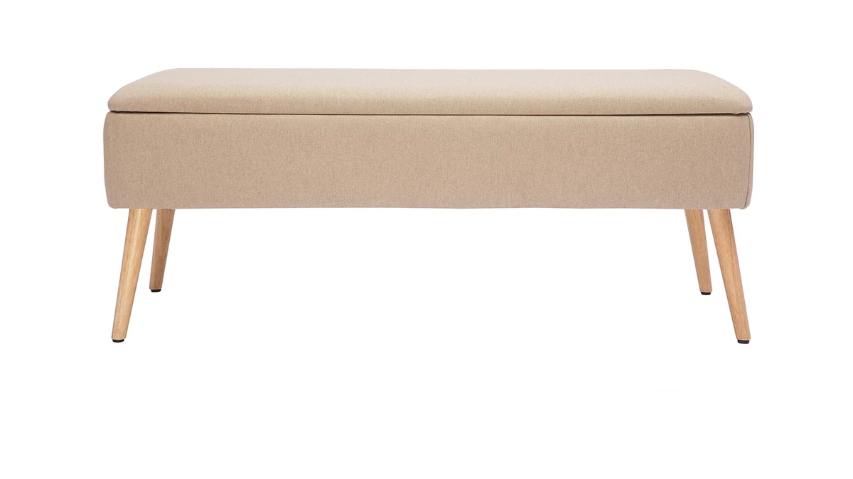 Banc Coffre En Tissu Beige Et Bois Clair Massif L120 Cm LARS 3 Banc Coffre En Tissu Beige Et Bois Clair Massif L120 Cm LARS