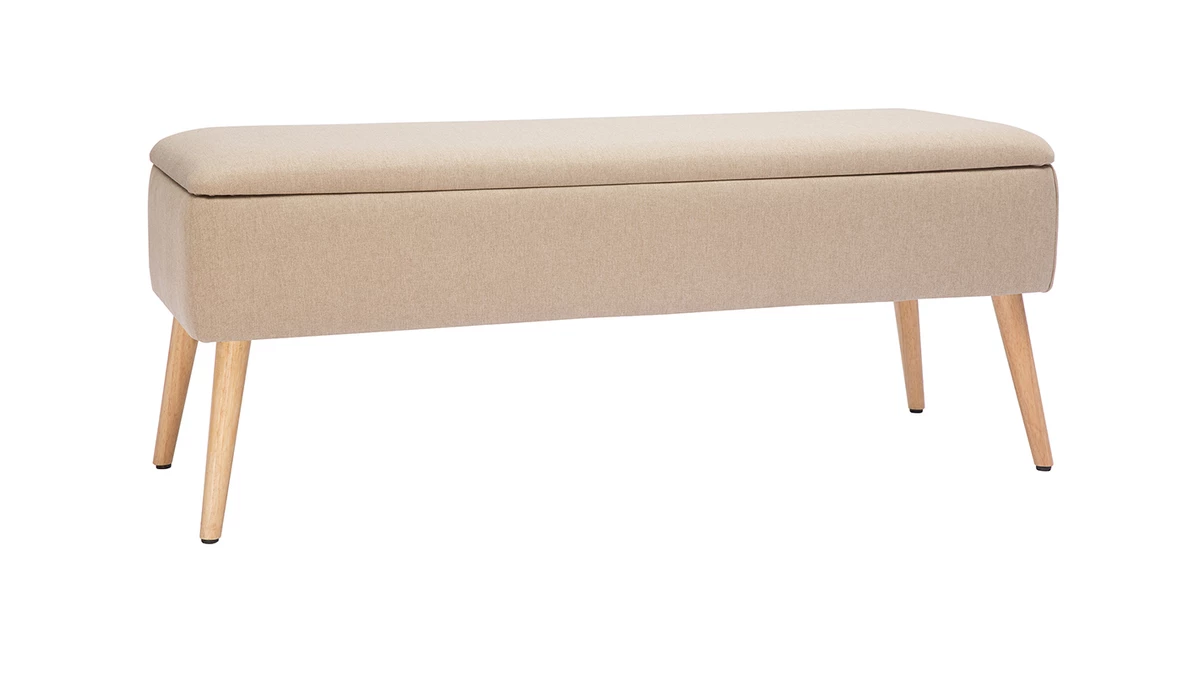 Banc Coffre En Tissu Beige Et Bois Clair Massif L120 Cm LARS 4 Banc Coffre En Tissu Beige Et Bois Clair Massif L120 Cm LARS – Image 2