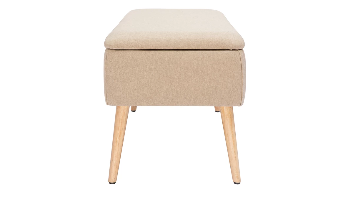 Banc Coffre En Tissu Beige Et Bois Clair Massif L120 Cm LARS 6 Banc Coffre En Tissu Beige Et Bois Clair Massif L120 Cm LARS – Image 4