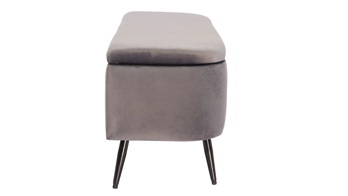 Banc Coffre En Tissu Velours Gris Foncé L120 Cm ATON 5 Banc Coffre En Tissu Velours Gris Foncé L120 Cm ATON – Image 3