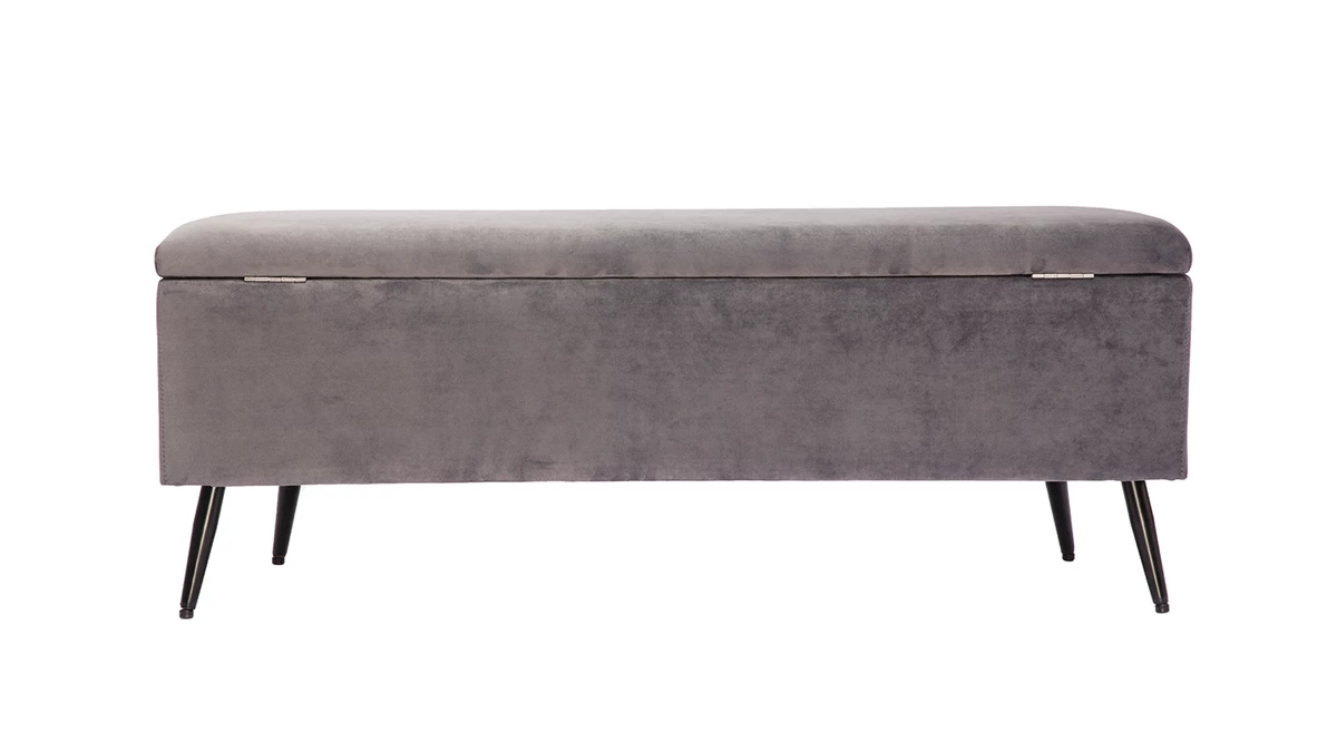 Banc Coffre En Tissu Velours Gris Foncé L120 Cm ATON 6 Banc Coffre En Tissu Velours Gris Foncé L120 Cm ATON – Image 4