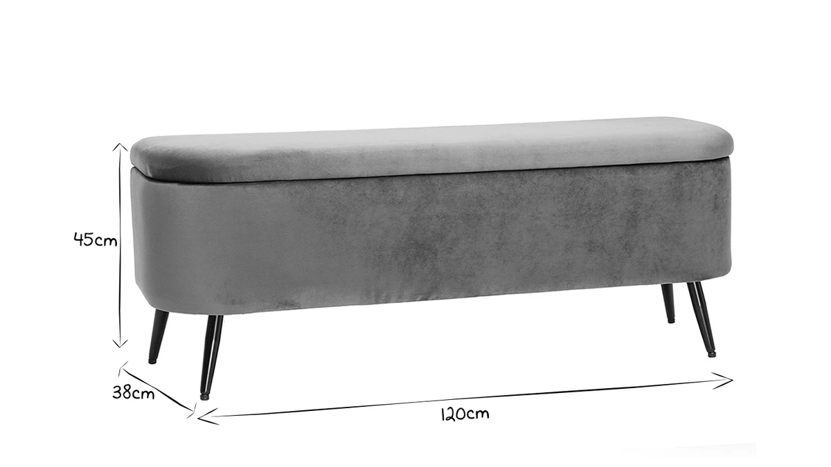 Banc Coffre En Tissu Velours Gris Foncé L120 Cm ATON 8 Banc Coffre En Tissu Velours Gris Foncé L120 Cm ATON – Image 6