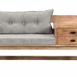 Banc D'entrée Avec Rangement Bois Massif Et Tissu Gris Chiné L115 Cm MENDOZA