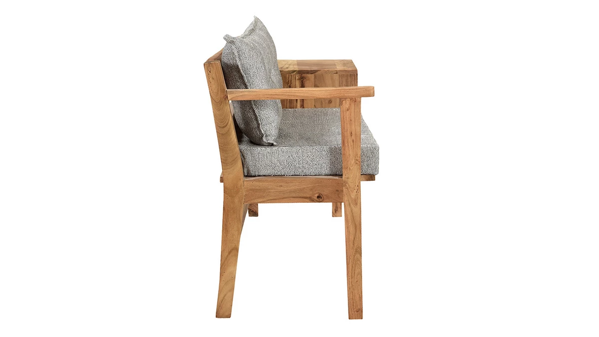 Banc D'entrée Avec Rangement Bois Massif Et Tissu Gris Chiné L115 Cm MENDOZA 5 Banc D'entrée Avec Rangement Bois Massif Et Tissu Gris Chiné L115 Cm MENDOZA – Image 3