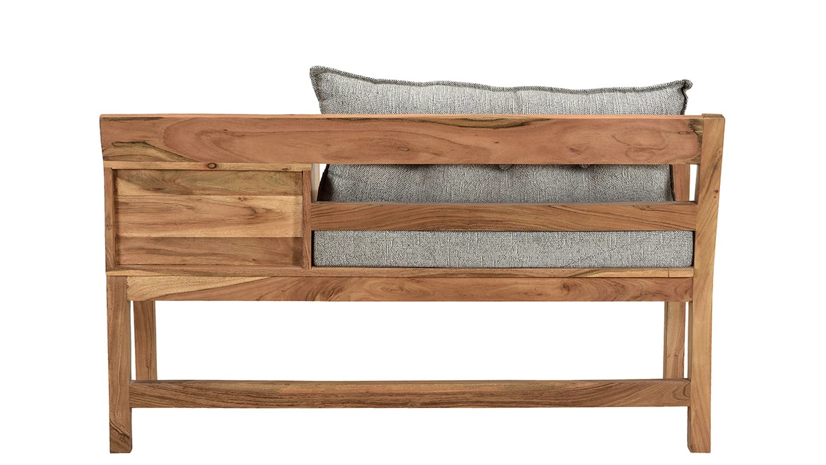 Banc D'entrée Avec Rangement Bois Massif Et Tissu Gris Chiné L115 Cm MENDOZA 6 Banc D'entrée Avec Rangement Bois Massif Et Tissu Gris Chiné L115 Cm MENDOZA – Image 4