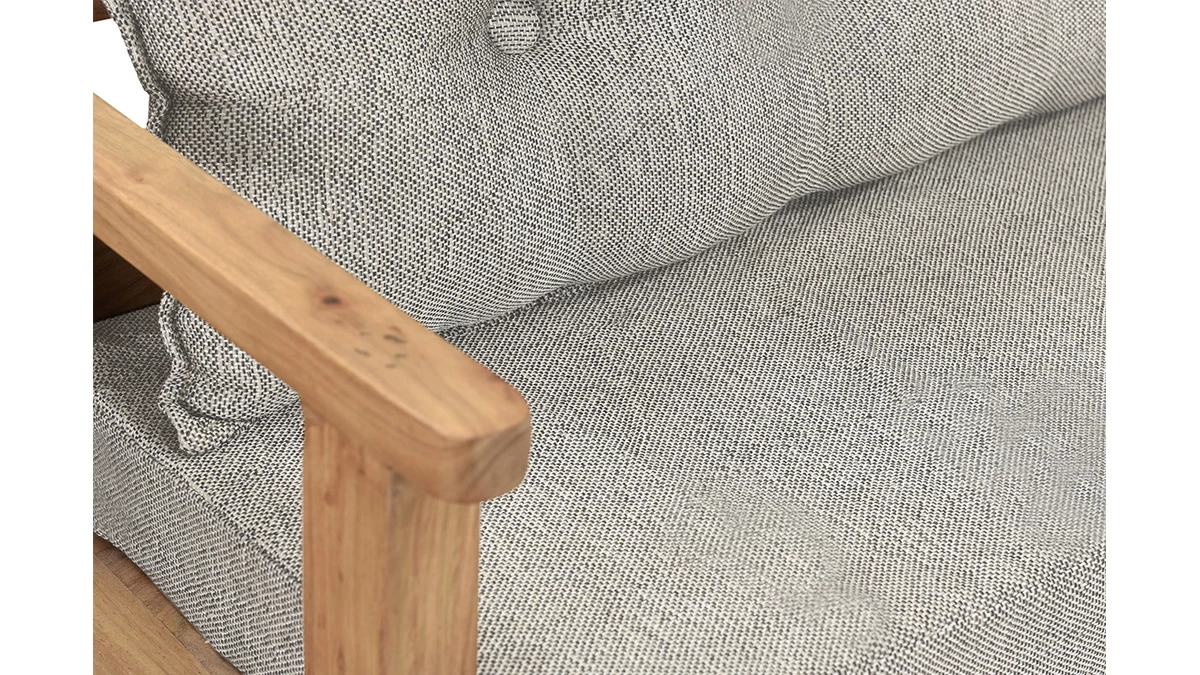 Banc D'entrée Avec Rangement Bois Massif Et Tissu Gris Chiné L115 Cm MENDOZA 7 Banc D'entrée Avec Rangement Bois Massif Et Tissu Gris Chiné L115 Cm MENDOZA – Image 5