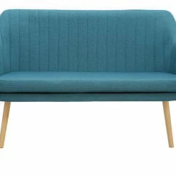 Banquette Scandinave 2 Places En Tissu Bleu Canard Et Bois Clair ALEYNA