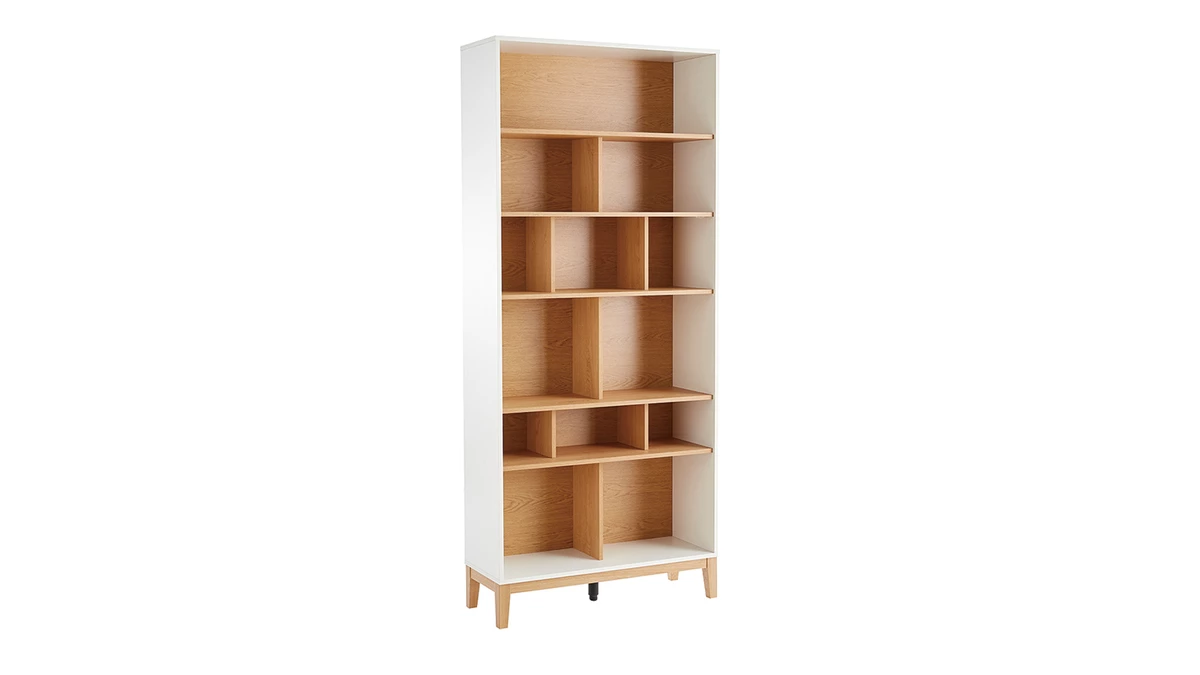 Bibliothèque Design En Bois Clair Chêne Et Blanc L90 Cm ABEL 4 Bibliothèque Design En Bois Clair Chêne Et Blanc L90 Cm ABEL – Image 2