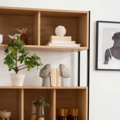 Bibliothèque En Bois Clair Chêne Et Métal Noir L98 Cm SILKA -Canapé Soldes bibliotheque en bois clair chene et metal noir l98 cm silka 51370 6245c981629b5 1200 675