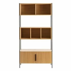 Bibliothèque En Bois Clair Chêne Et Métal Noir L98 Cm SILKA