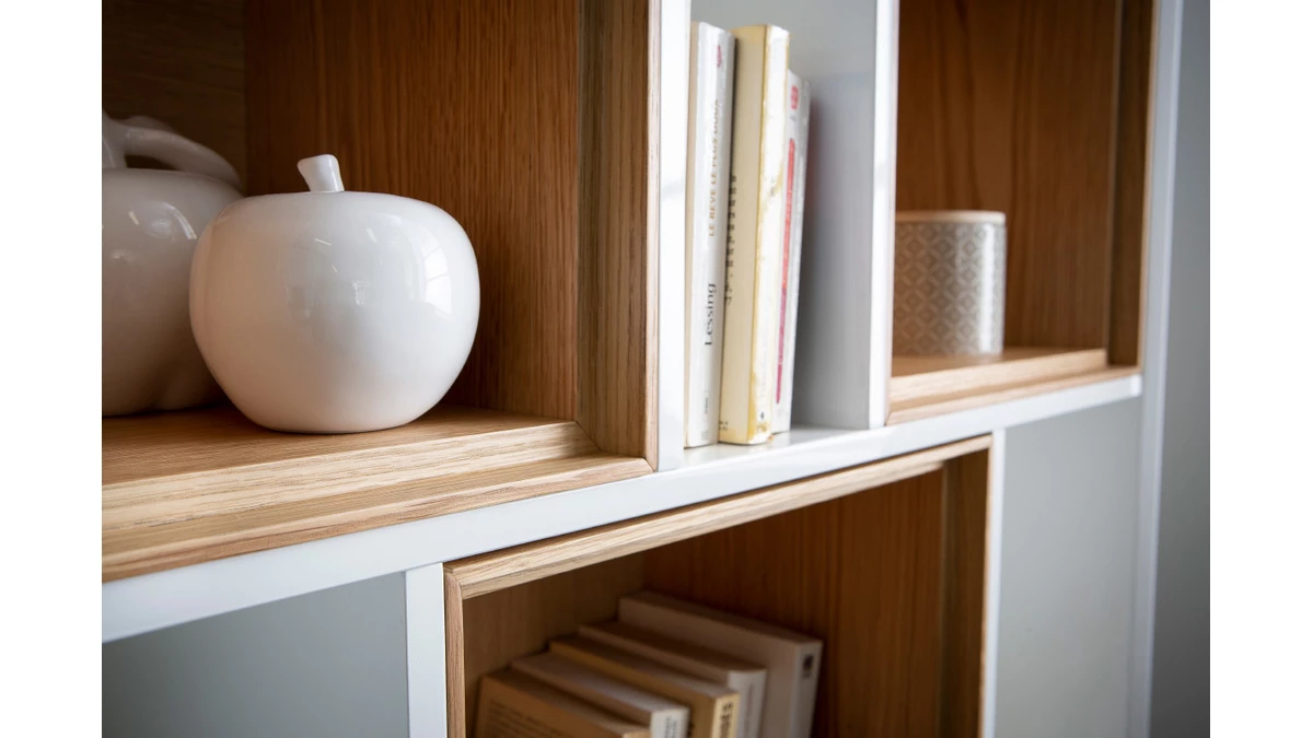 Bibliothèque Modulable Blanche Et Finition Bois Chêne L85 Cm JAZZ 11 Bibliothèque Modulable Blanche Et Finition Bois Chêne L85 Cm JAZZ – Image 9