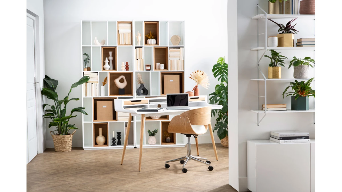 Bibliothèque Modulable Blanche Et Finition Bois Chêne L85 Cm JAZZ 9 Bibliothèque Modulable Blanche Et Finition Bois Chêne L85 Cm JAZZ – Image 7