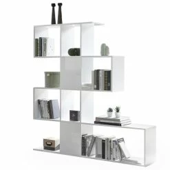 Bibliothèque Ouverte Séparateur Design Blanc Laqué Brillant L139 Cm COMO