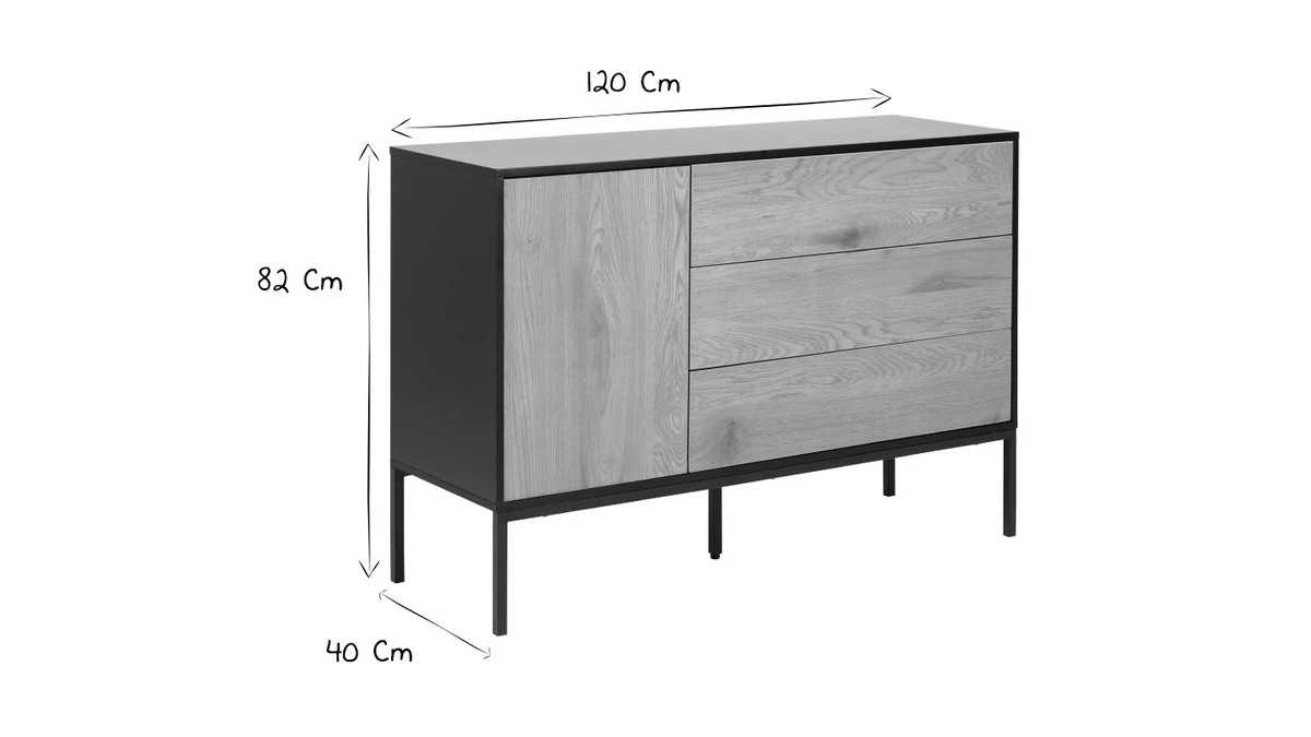 Buffet Bas Industriel Bois Et Métal Noir 1 Porte 3 Tiroirs L120 Cm TRESCA 8 Buffet Bas Industriel Bois Et Métal Noir 1 Porte 3 Tiroirs L120 Cm TRESCA – Image 6