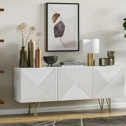 Buffet Design Blanc Et Métal Doré 3 Portes L160 Cm OZEN -Canapé Soldes buffet design blanc et metal dore 3 portes l160 cm ozen 51382 63d3b039599f8 1200 675