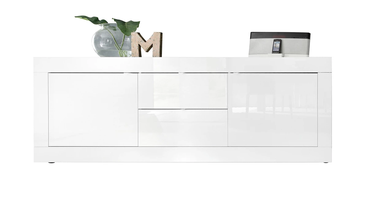 Buffet Design Blanc Laqué Brillant Avec Tiroirs L210 Cm LATTE 3 Buffet Design Blanc Laqué Brillant Avec Tiroirs L210 Cm LATTE
