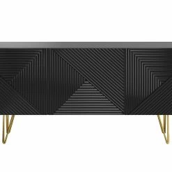 Buffet Design Noir Et Doré 3 Portes L160 Cm OZEN