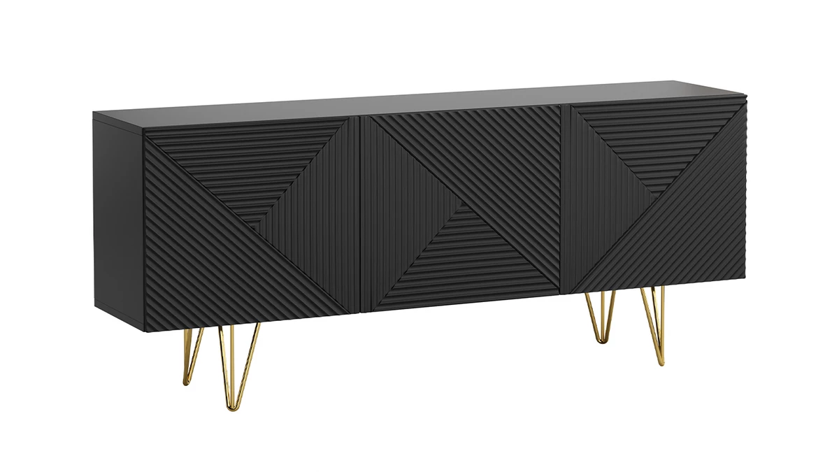 Buffet Design Noir Et Doré 3 Portes L160 Cm OZEN 4 Buffet Design Noir Et Doré 3 Portes L160 Cm OZEN – Image 2