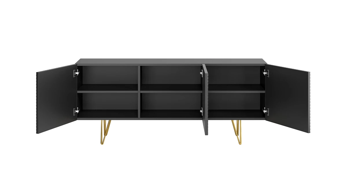 Buffet Design Noir Et Doré 3 Portes L160 Cm OZEN 5 Buffet Design Noir Et Doré 3 Portes L160 Cm OZEN – Image 3
