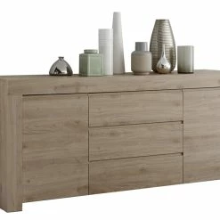 Buffet Finition Bois Chêne 2 Portes 3 Tiroirs L184 Cm TINO