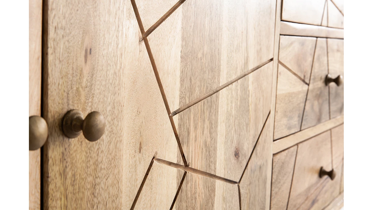 Buffet Gravé En Manguier Massif Et Métal Doré 2 Portes 3 Tiroirs L145 Cm LINIUM 7 Buffet Gravé En Manguier Massif Et Métal Doré 2 Portes 3 Tiroirs L145 Cm LINIUM – Image 5