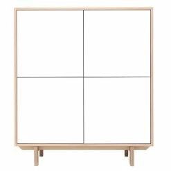 Buffet Haut Scandinave Bois Et Blanc 4 Portes L110 Cm SID