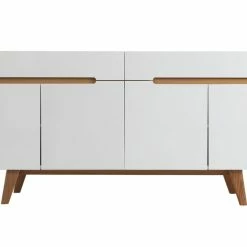 Buffet Scandinave Blanc Brillant Et Finition Bois L180cm MELKA
