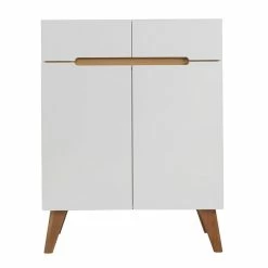 Buffet Scandinave Blanc Et Bois 2 Portes 2 Tiroirs L80cm MELKA