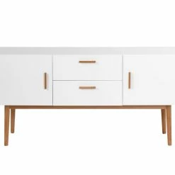 Buffet Scandinave Blanc Et Bois 2 Portes L160 Cm GILDA