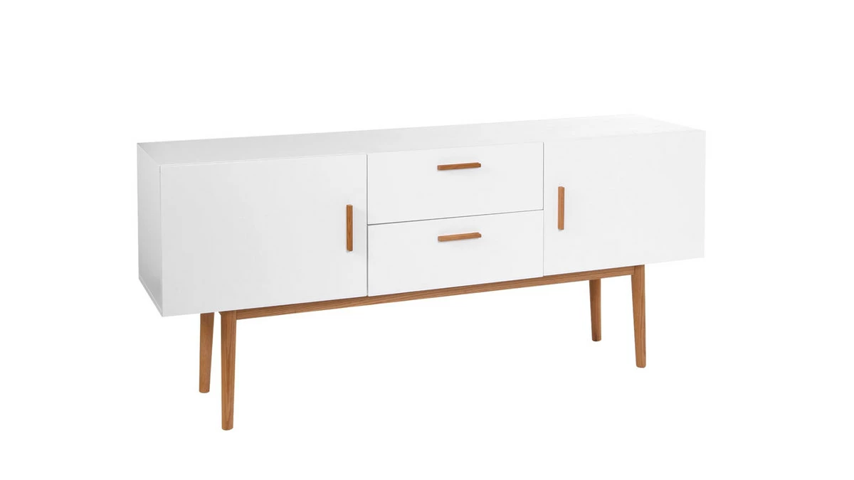 Buffet Scandinave Blanc Et Bois 2 Portes L160 Cm GILDA 4 Buffet Scandinave Blanc Et Bois 2 Portes L160 Cm GILDA – Image 2