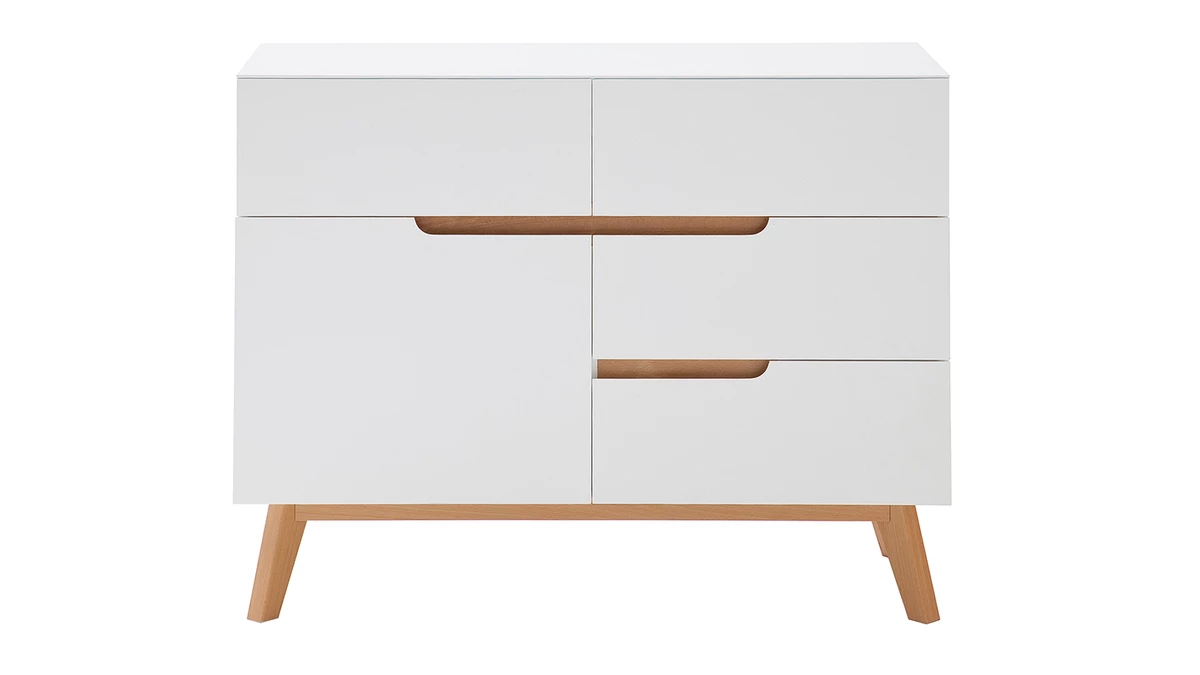 Buffet Scandinave Blanc Mat Et Bois 1 Porte 4 Tiroirs L97 Cm SKIVE 3 Buffet Scandinave Blanc Mat Et Bois 1 Porte 4 Tiroirs L97 Cm SKIVE