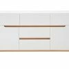 Buffet Scandinave Blanc Mat Et Bois Clair 2 Portes 5 Tiroirs L145 Cm SKIVE