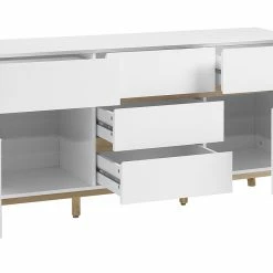 Buffet Scandinave Blanc Mat Et Bois Clair 2 Portes 5 Tiroirs L145 Cm SKIVE -Canapé Soldes buffet scandinave blanc mat et bois clair 2 portes 5 tiroirs l145 cm skive 47971 5e83042f14996 1200 675