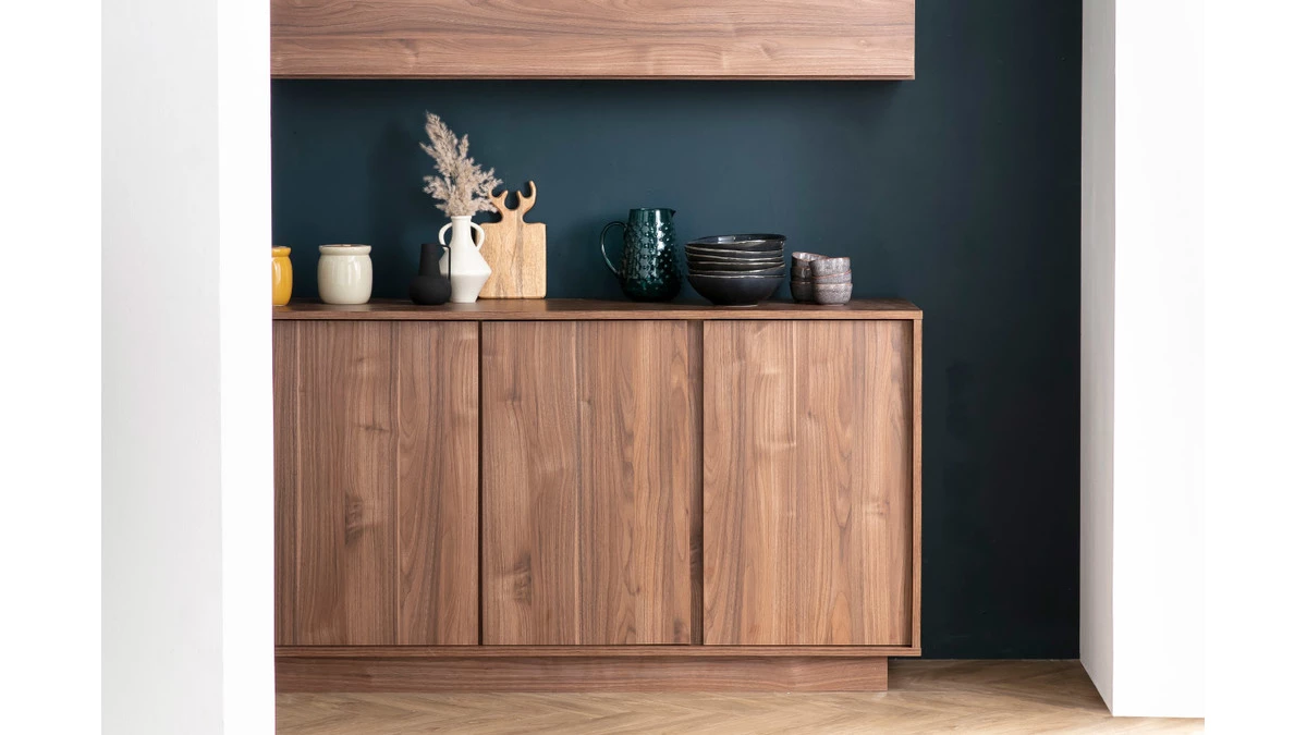 Buffet Vintage Finition Bois Foncé Noyer 4 Portes L180 Cm COMO – Image 7