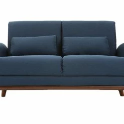 Canapé 2 Places En Tissu Bleu Foncé Et Bois Foncé EKTOR