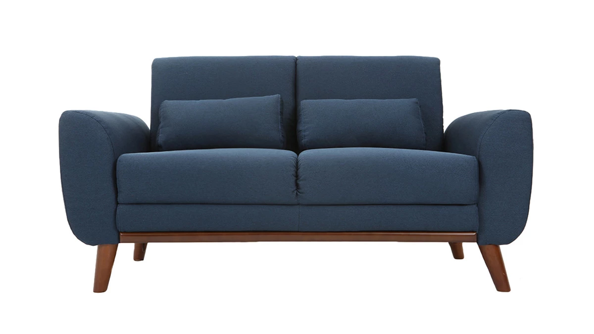 Canapé 2 Places En Tissu Bleu Foncé Et Bois Foncé EKTOR 3 Canapé 2 Places En Tissu Bleu Foncé Et Bois Foncé EKTOR