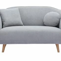 Canapé 2 Places En Tissu Effet Velours Gris Clair Et Bois Clair FOLK