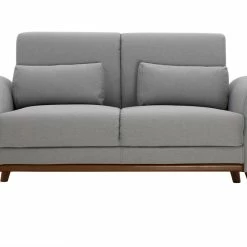 Canapé 2 Places En Tissu Gris Et Bois Foncé EKTOR