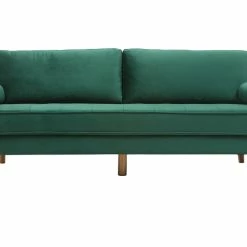 Canapé 3-4 Places En Tissu Velours Vert émeraude Et Bois Clair IMPERIAL
