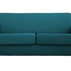 Canapé Convertible 3 Places En Tissu Bleu Canard Et Bois Clair Avec Matelas L140 Cm 12 Cm GRAHAM