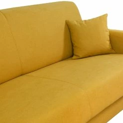 Canapé Convertible 3 Places En Tissu Effet Velours Jaune Moutarde Et Bois Clair Avec Matelas 12 Cm SKANDY -Canapé Soldes canape convertible 3 places en tissu effet velours jaune moutarde et bois clair avec matelas 12 cm skandy 51768 62349ec81af44 1200 675