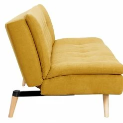 Canapé Convertible 3 Places En Tissu Effet Velours Jaune Moutarde Et Bois Clair SENSO -Canapé Soldes canape convertible 3 places en tissu effet velours jaune moutarde et bois clair senso 46723 5da98c48c9c0a 1200 675