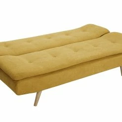 Canapé Convertible 3 Places En Tissu Effet Velours Jaune Moutarde Et Bois Clair SENSO -Canapé Soldes canape convertible 3 places en tissu effet velours jaune moutarde et bois clair senso 46723 5da98c594e308 1200 675