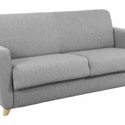 Canapé Convertible 3 Places En Tissu Gris Clair Et Bois Clair Avec Matelas L140 Cm 12 Cm GRAHAM -Canapé Soldes canape convertible 3 places en tissu gris clair et bois clair avec matelas l140 cm 12 cm graham 47112 5d4aee229bb3e 1200 675